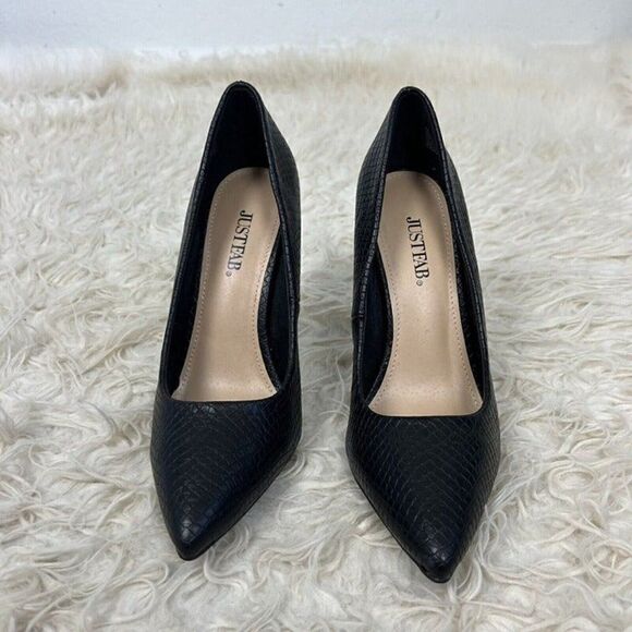 Just Fab Fallon 4.5" Black Textured Heel Women's 7.5 Pump Faux Snakeskin NWOT - Picture 8 of 10
